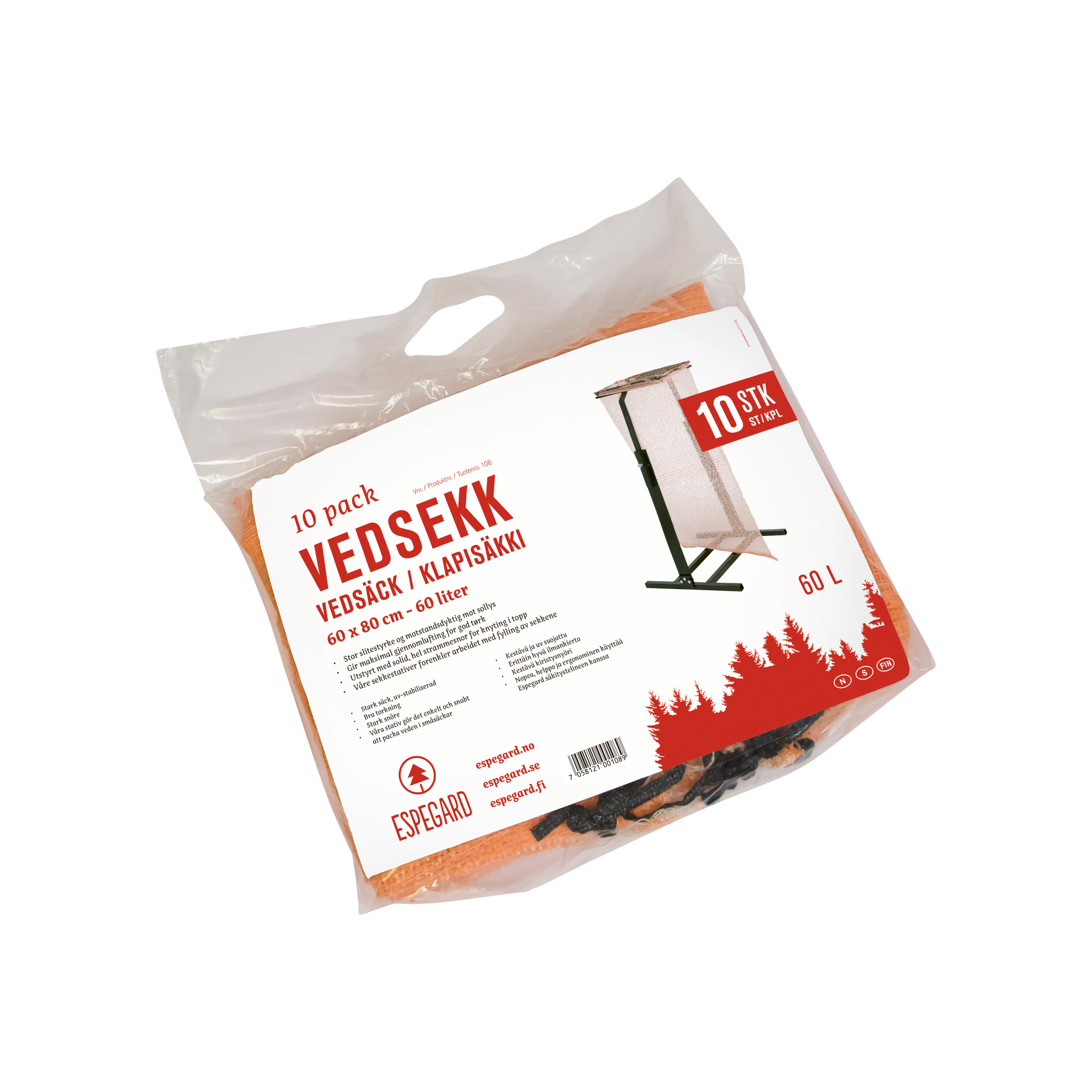 10-pack vedsäckar 60L